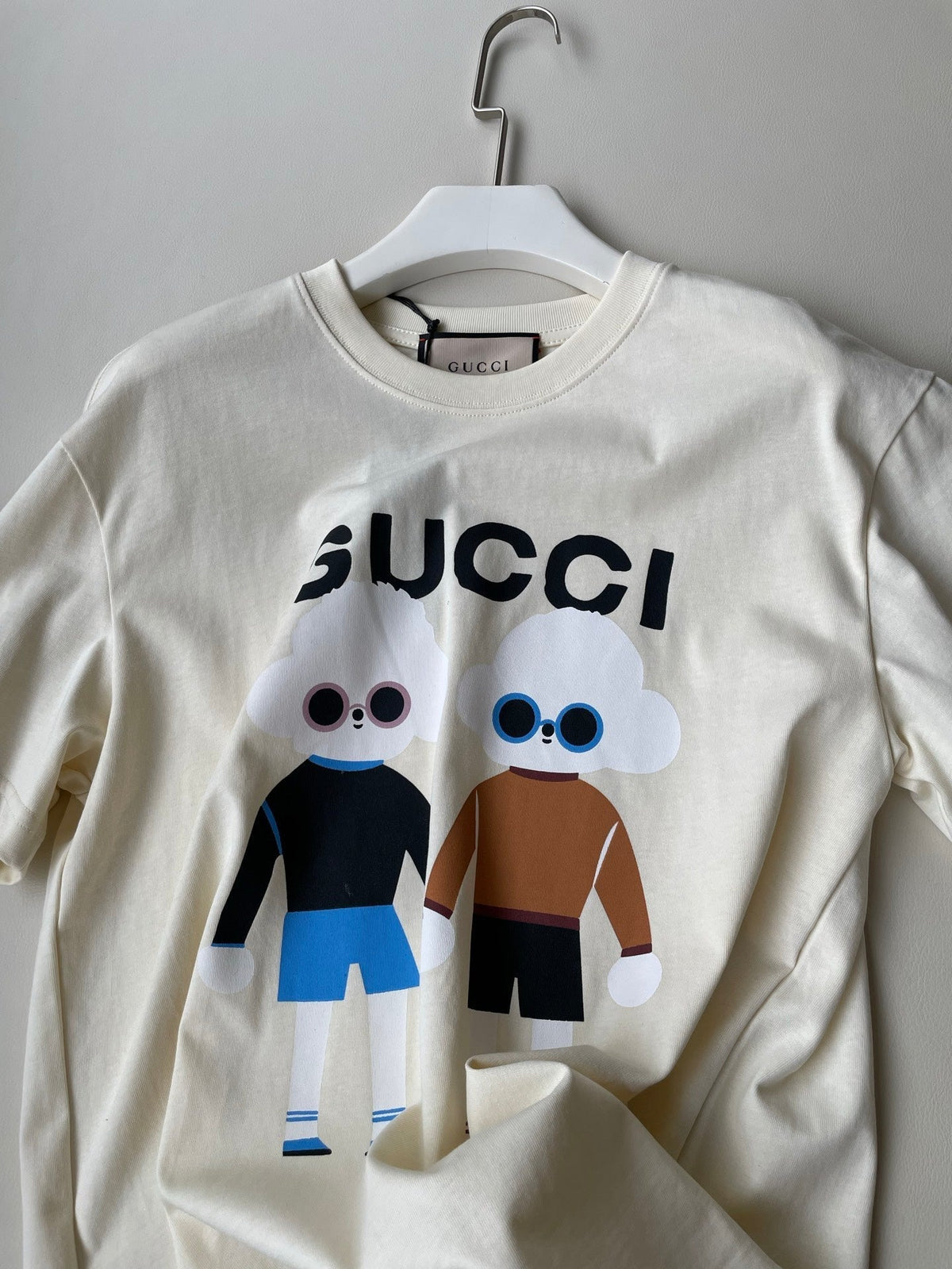 Gucci 25 Teddy Dog T-shirt Ivory Brown Black Cotton