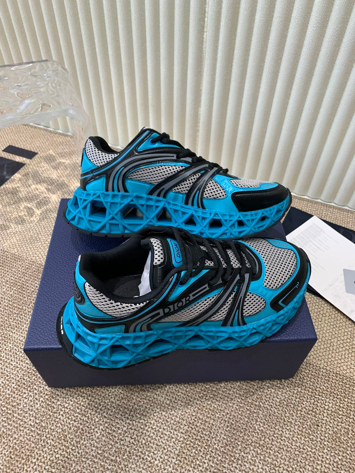 CD Sneaker B35 In Blue Mix White Black Calfskin And Fabric 113121