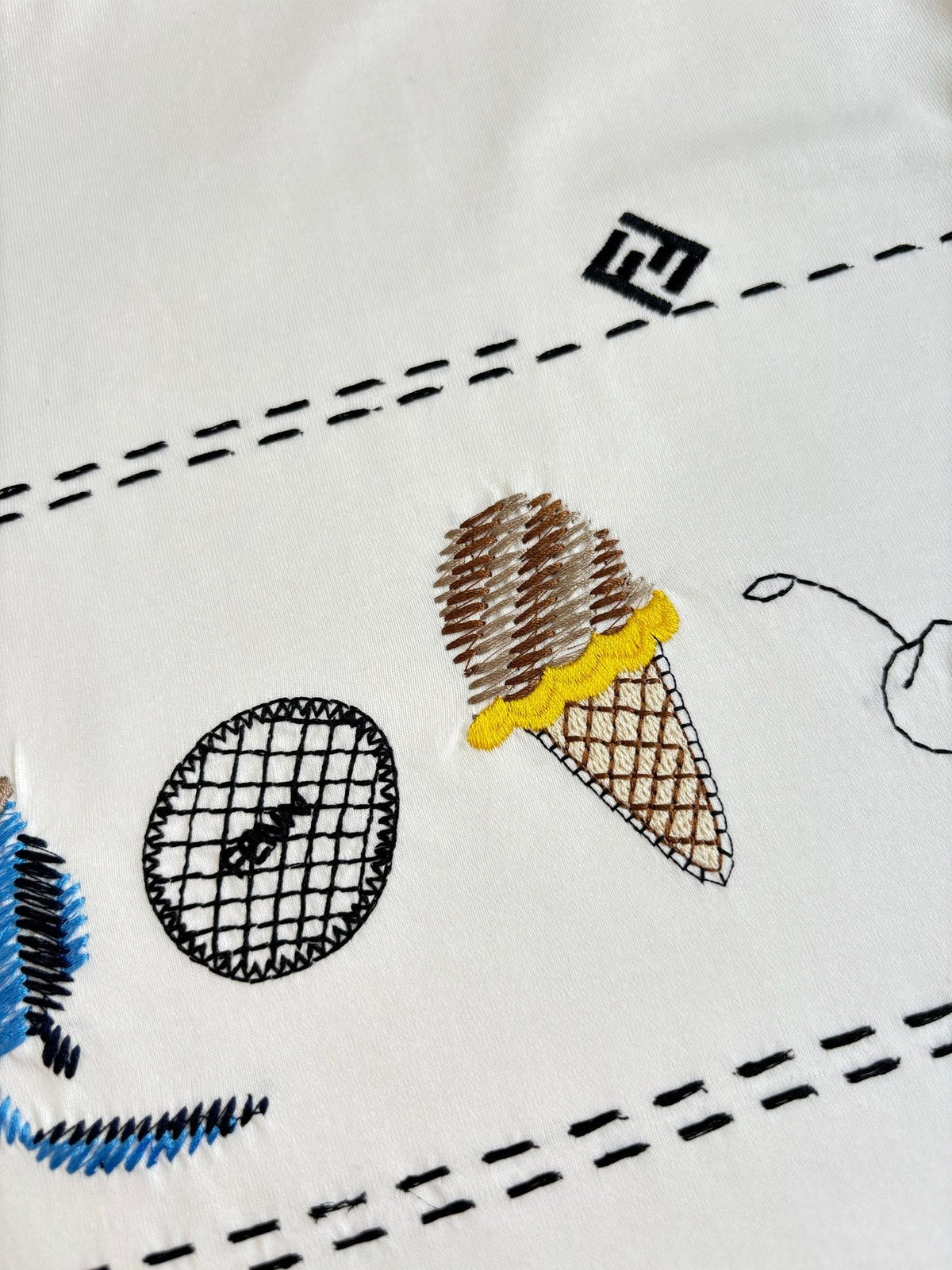 Fendi 2026 Fun Ice Cream Embroidered T-Shirt White Cotton 830011
