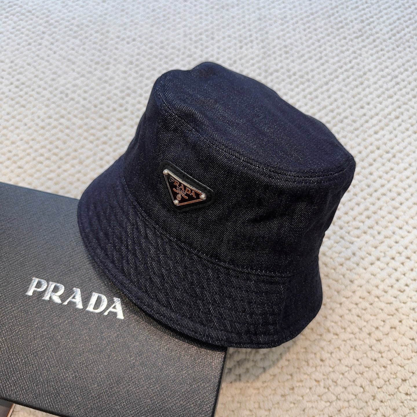 Prada Denim Triangle Bucket Hat 299816