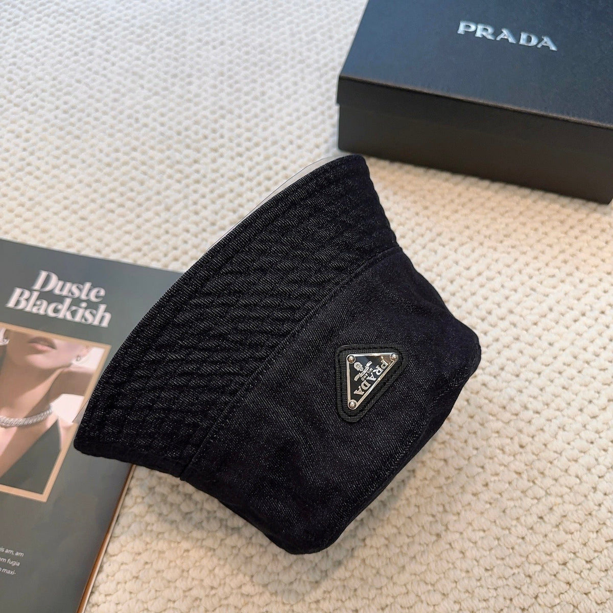 Prada Denim Triangle Bucket Hat 299816