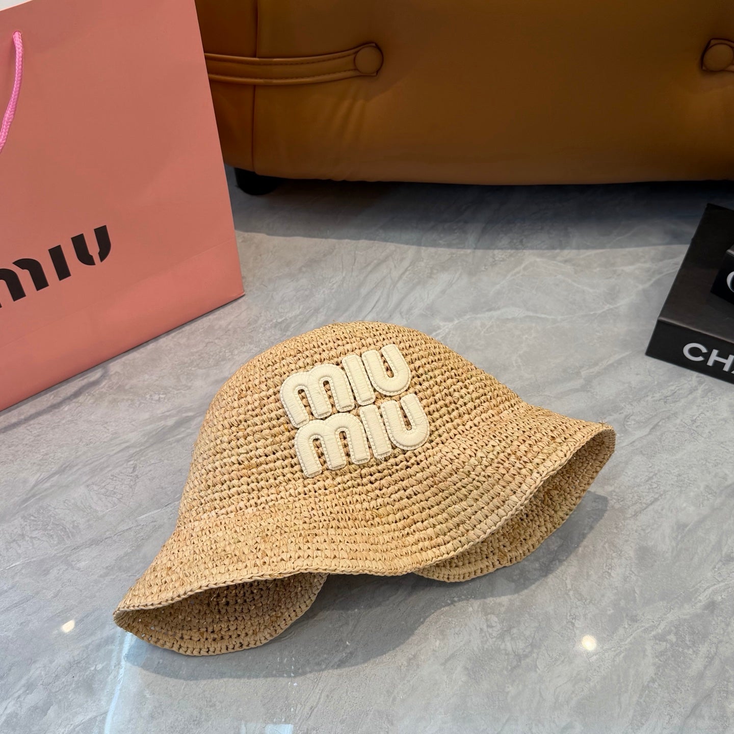 Miumiu Straw Hat with Logo 379596