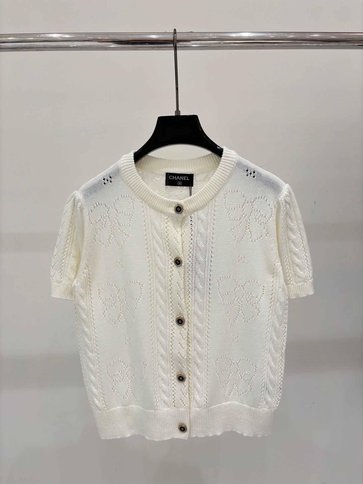 Chanel 2026 Short-Sleeved Top with Bow Tie Cotton 394741