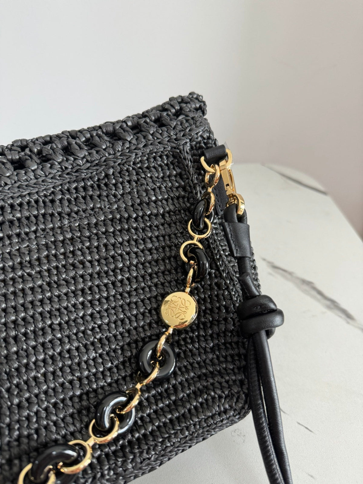 Loewe Ola Shoulder Bag 26 Black Raffia 274683