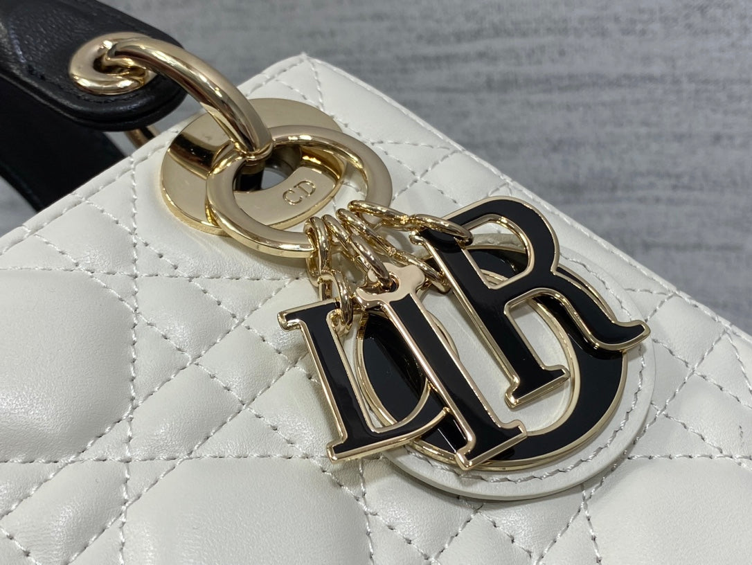 mini lady 17 white black lambskin