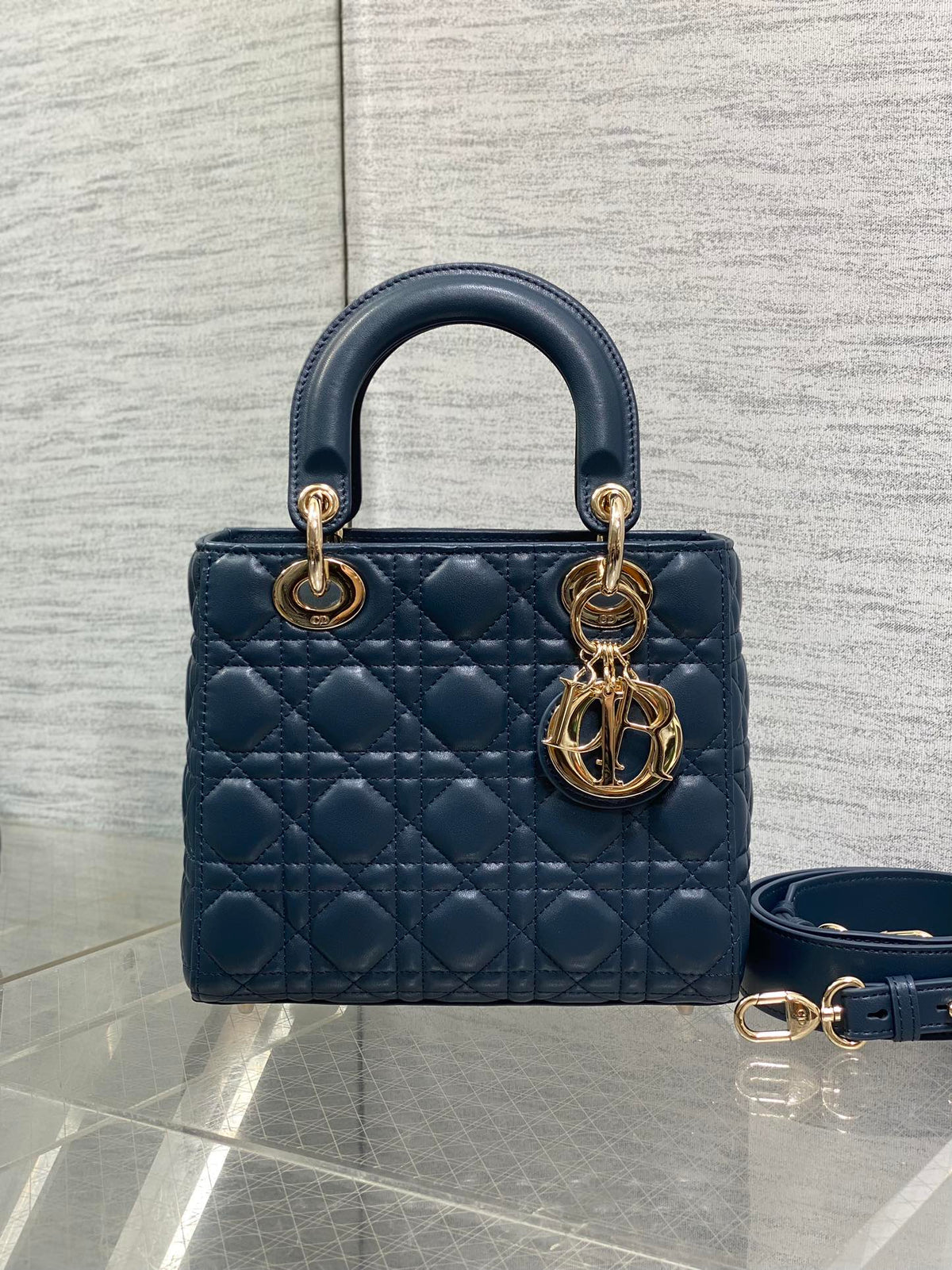 Dior 2026 Mini Lady Dior Bag Dark Blue Lambskin 247370