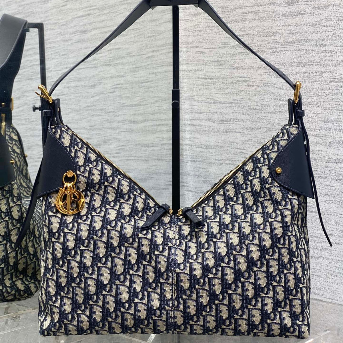 Dior 2025 Voyage Bag 34cm Navy Blue mix Beige Canvas Leather 270576