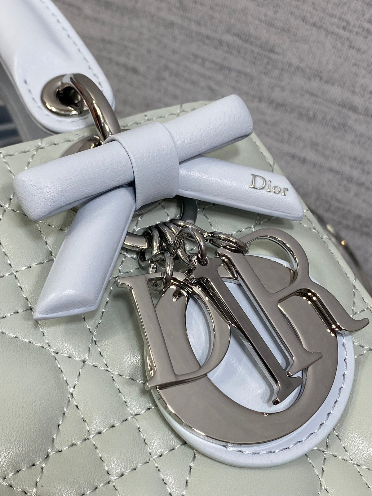 Dior 2026 Bow Lady Dior 20cm Green mix Blue Cannage Lambskin 286579