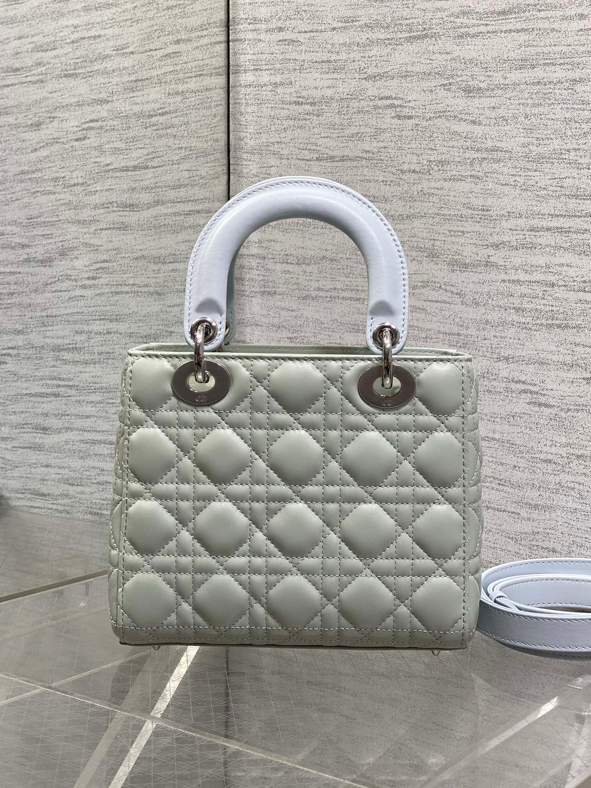 Dior 2026 Bow Lady Dior 20cm Green mix Blue Cannage Lambskin 286579