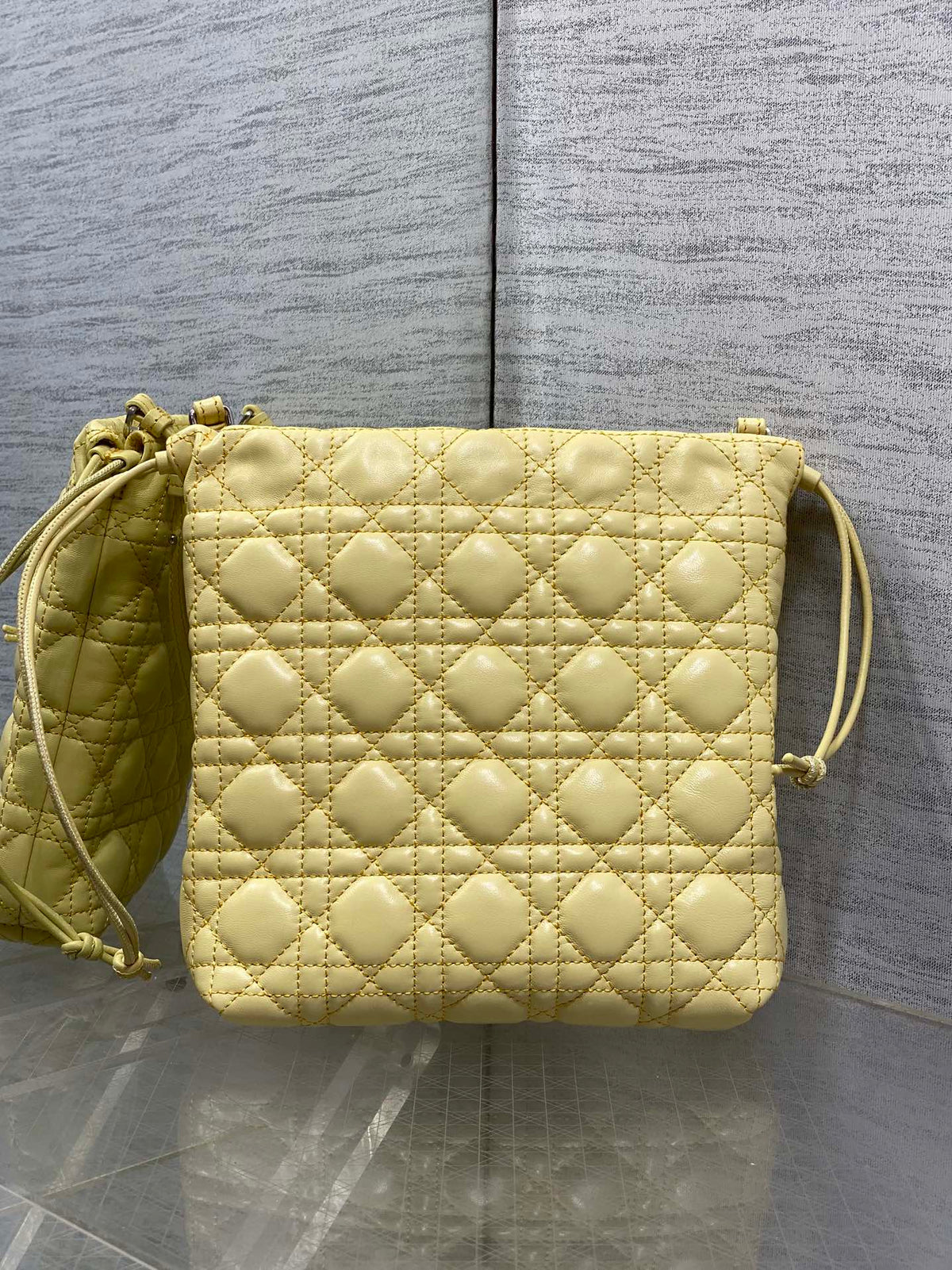 Dior 2026 Adiorable Bucket Bag 22cm Yellow Lambskin With Cannage Pattern