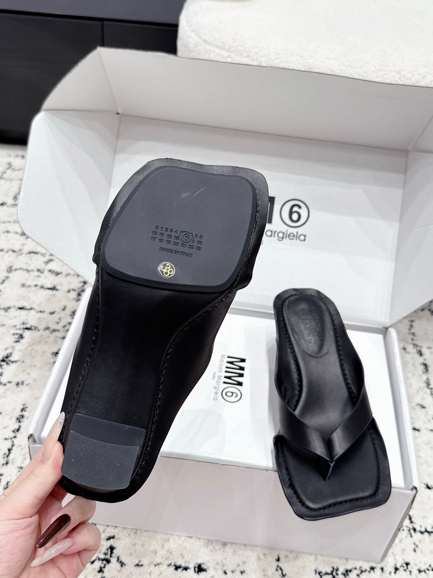 Maison Margiela 2026 Square Toe High-Heeled Flip-Flops Sandal 55mm Cowhide 924867