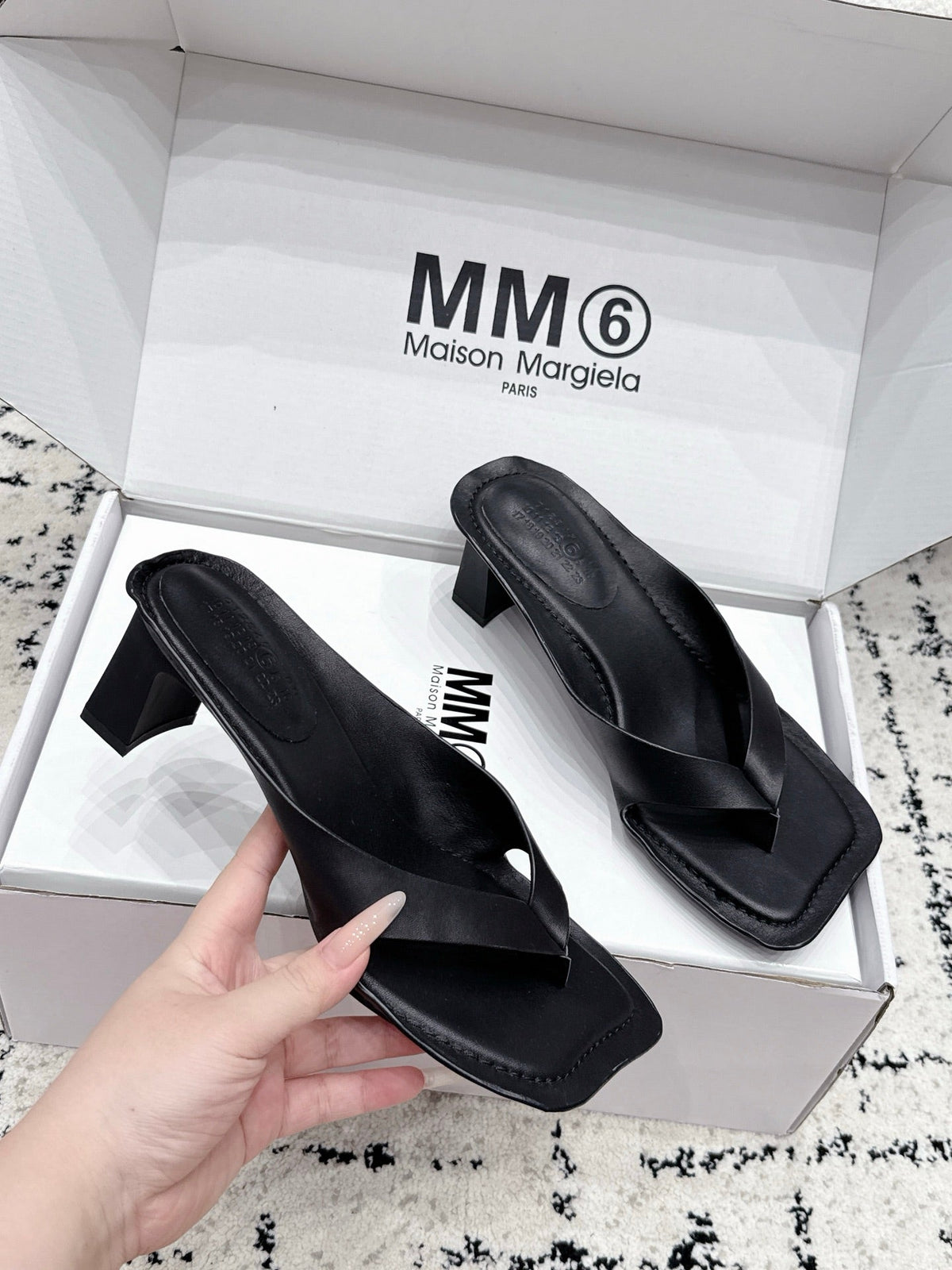 Maison Margiela 2026 Square Toe High-Heeled Flip-Flops Sandal 55mm Cowhide 924867