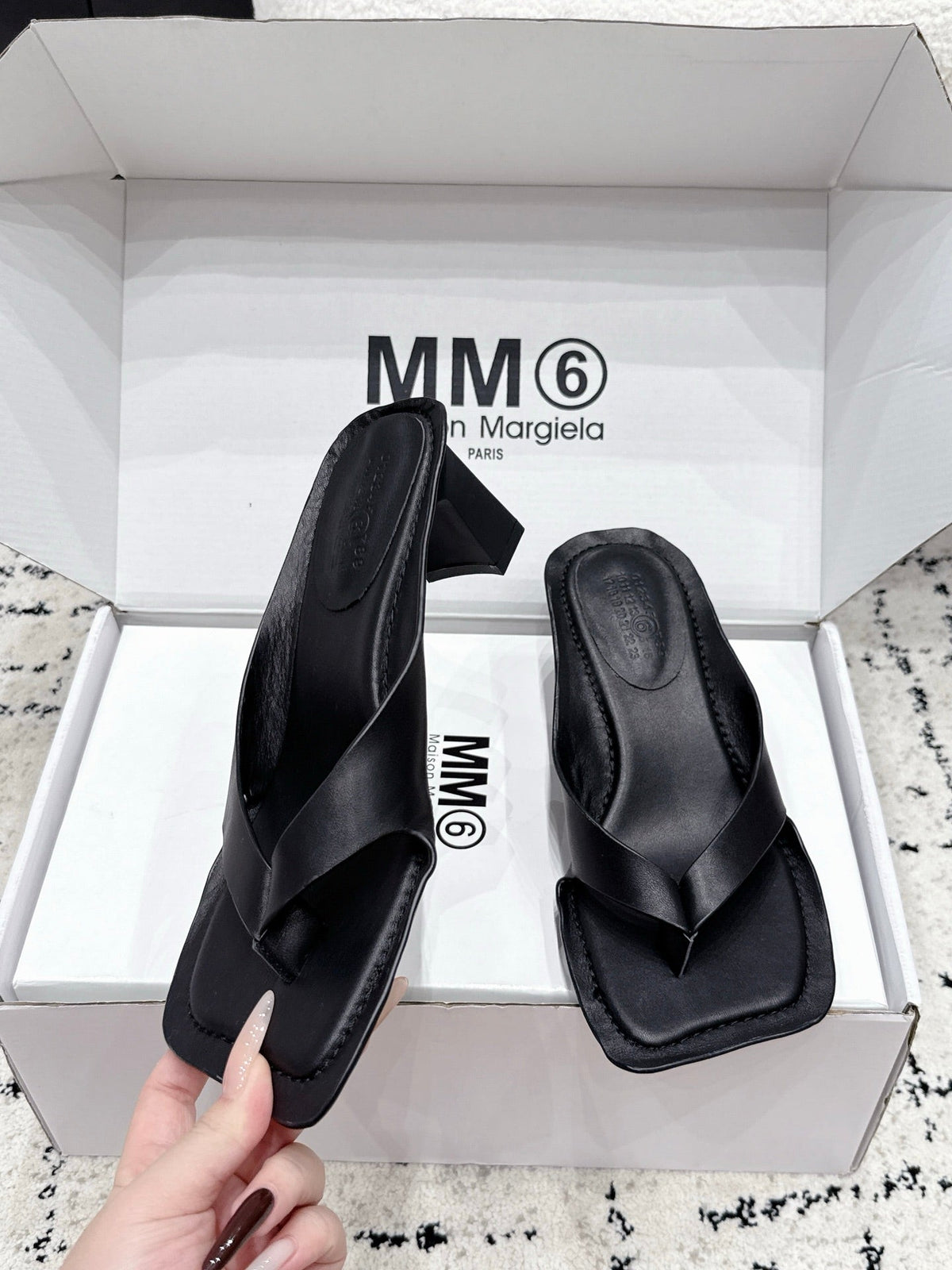 Maison Margiela 2026 Square Toe High-Heeled Flip-Flops Sandal 55mm Cowhide 924867