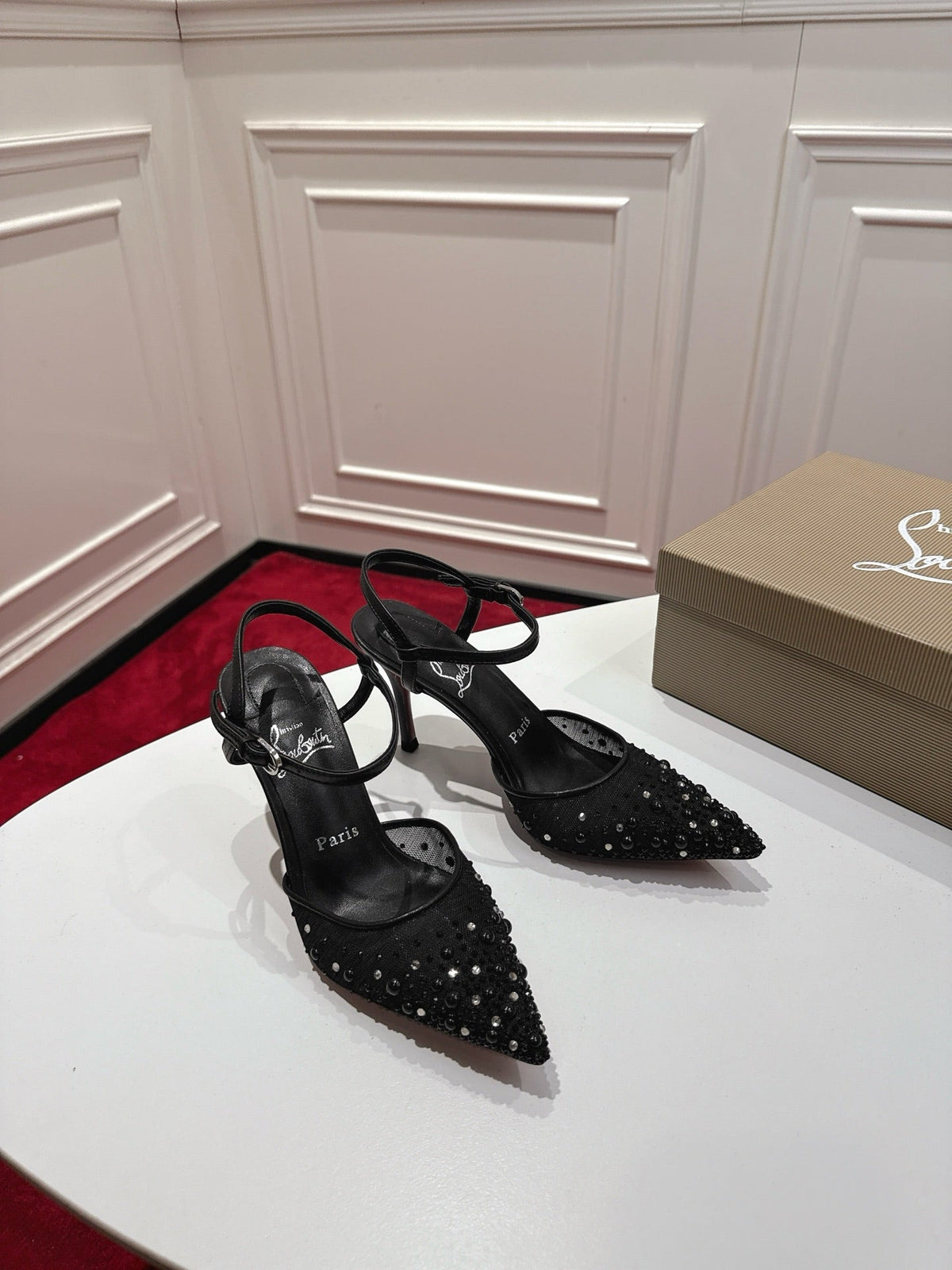Christian Louboutin Miss Z Degrastrass Perla Slingback Pump Mesh Strass Leather 863574