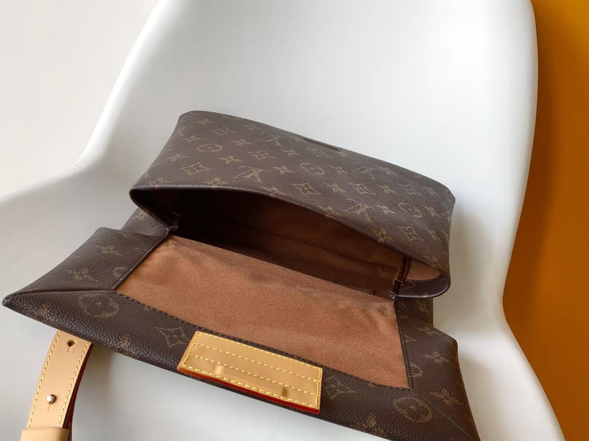 LV 2026 Take Out Messenger Bag 32cm Brown Beige Monogram Coated Canvas