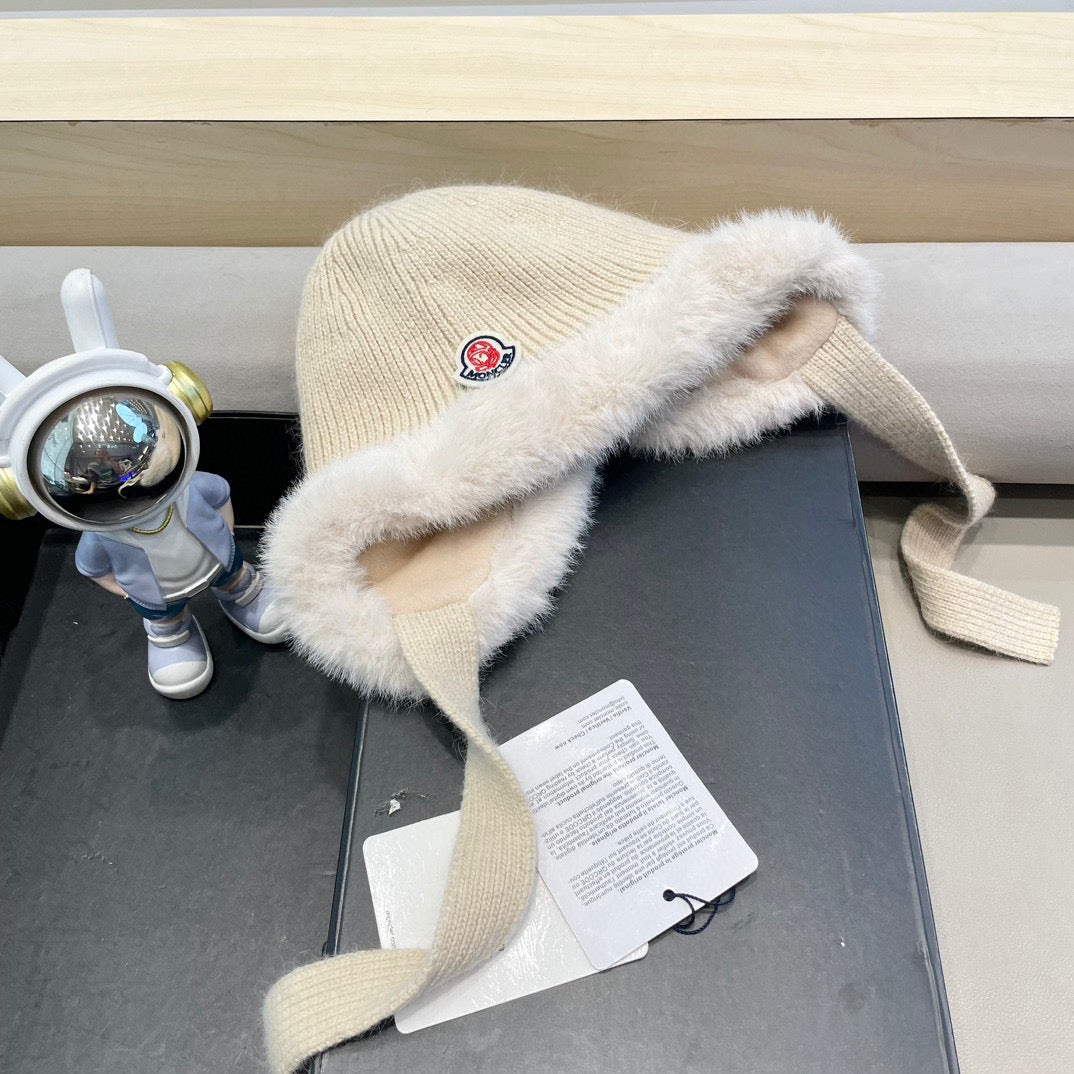 Moncler 2026 Rabbit Plush Knitted Earflap Hat 566270