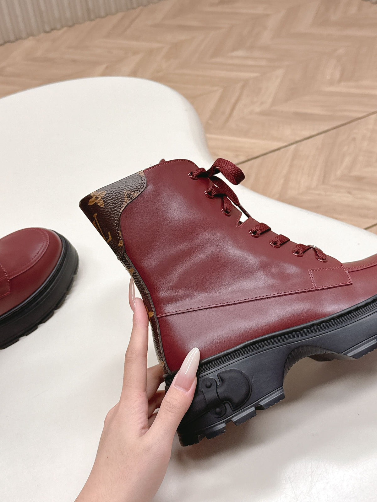 LV 2026 Laureate Platform Desert Boot Burgundy Calfskin 595452