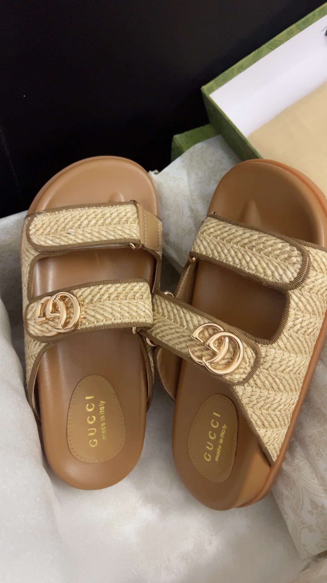GG SANDAL WITH DOUBLE G CARAMEL CALFSKIN