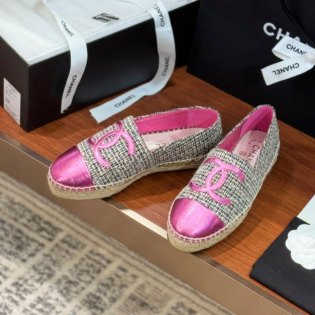 CC 25 Espadrilles Logo Pink Fabric Sheepskin 310157