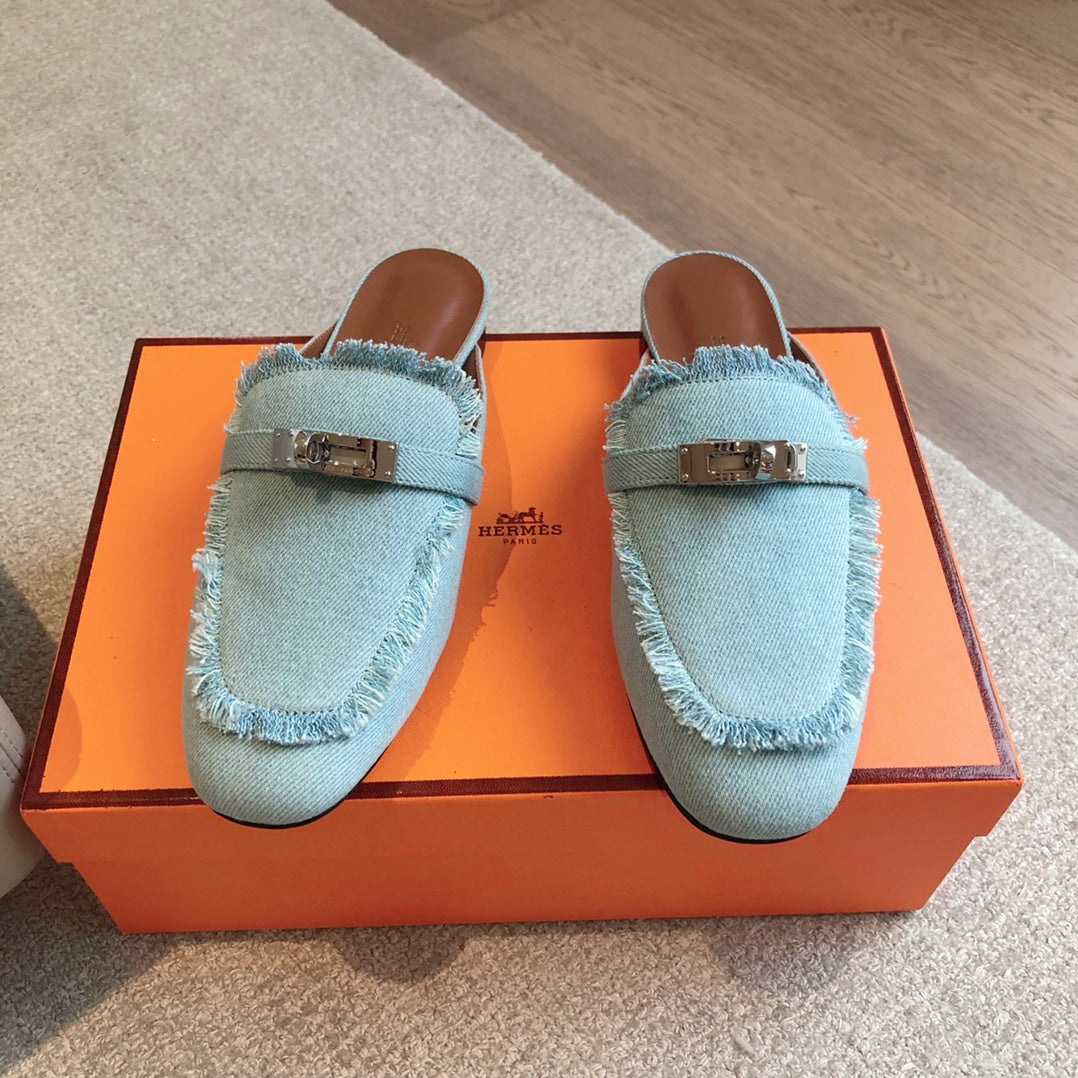 HM OZ Mule Denim Blue Cowhide 756854