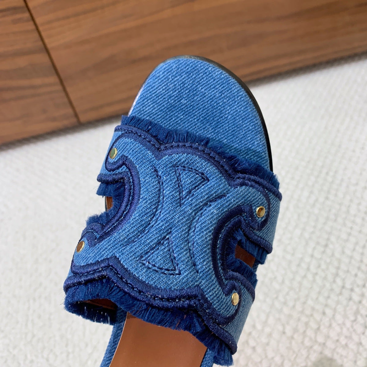 Celine 2026 Triomphe Marina Sandals Blue Denim 995223