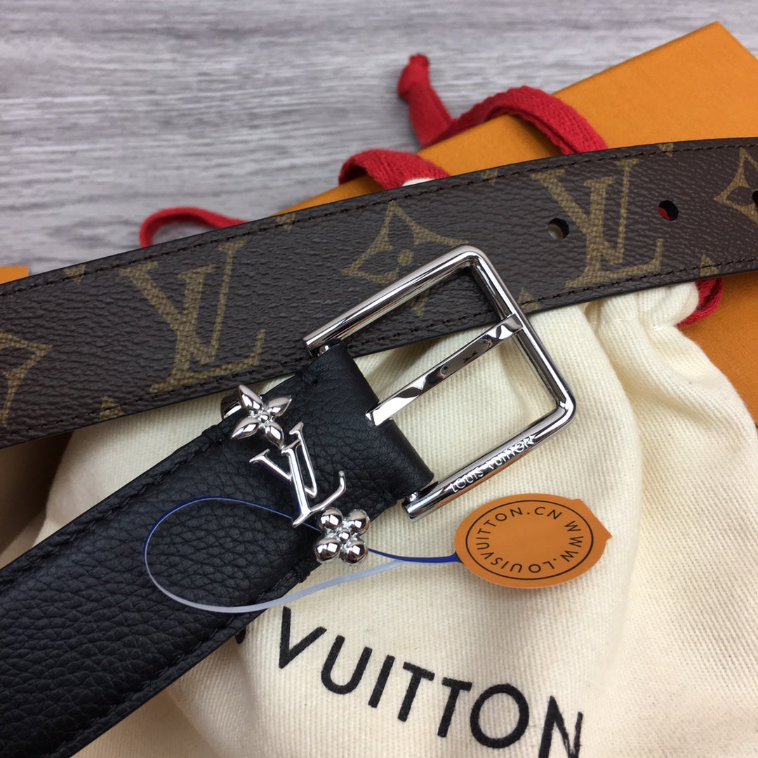 LV BLOOM 30MM BELT BLACK CALFSKIN SILVER HARDWARE
