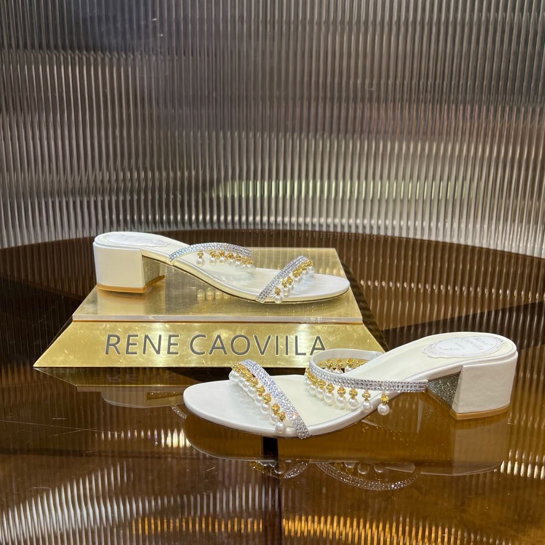 RC Gold Buckle Pearl Crystal Lamp Pendant Sandals 4.5 White Sheepskin 175008