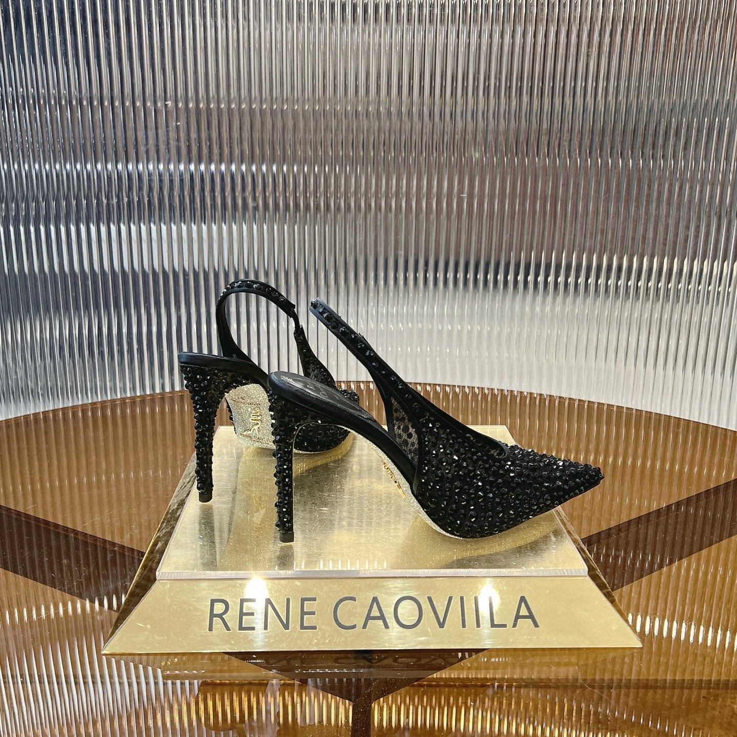 RC  Slingback Shoes Black Rhinestone Sheepskin 281981