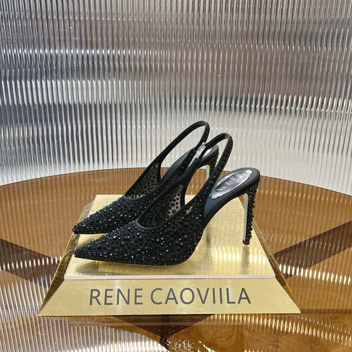 RC  Slingback Shoes Black Rhinestone Sheepskin 281981