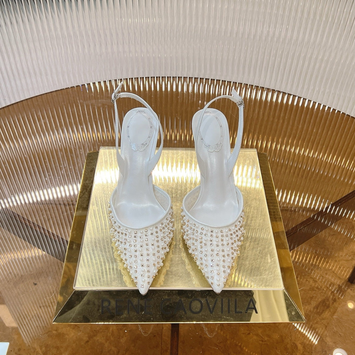 RC Slingback Shoe 7.5cm White Rhinestone Sheepskin 281985