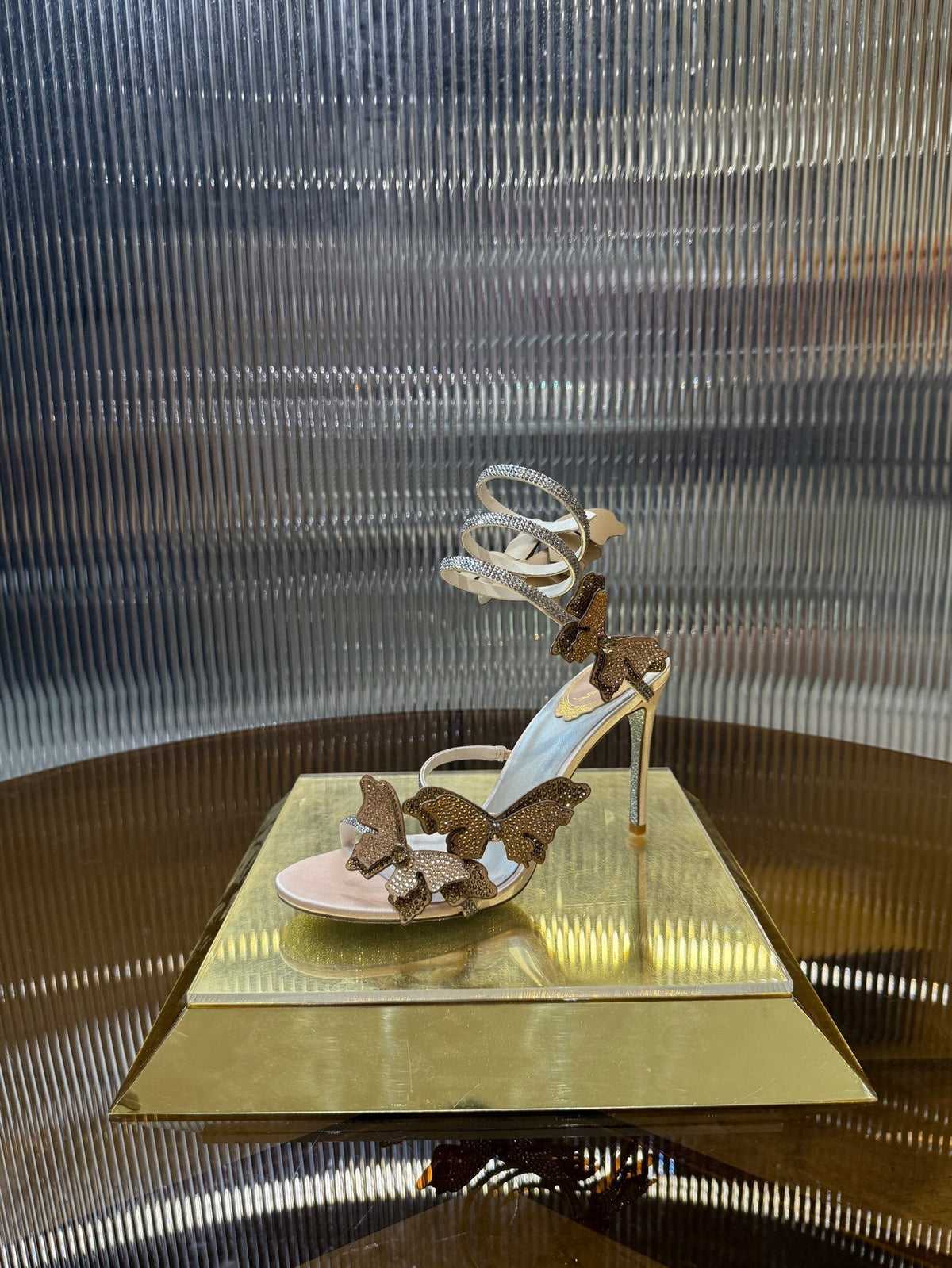 RC 25C Stiletto Sandals Champagne Silk Rhinestone 275777