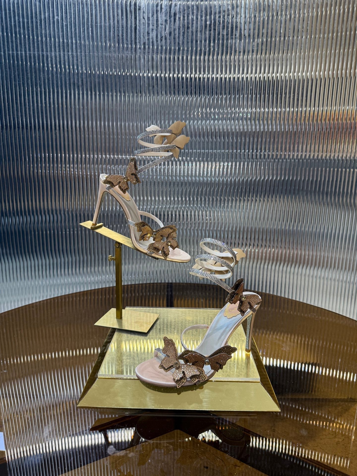 RC 25C Stiletto Sandals Champagne Silk Rhinestone 275777