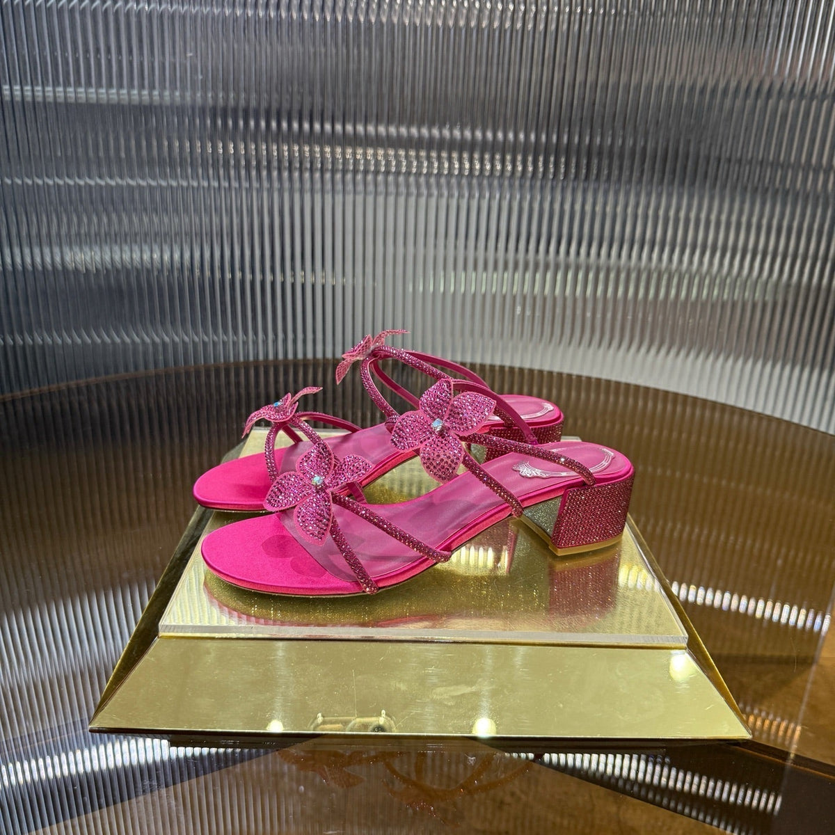 RC 25C Flower Sandals Pink Sheepskin Rhinestones 314822