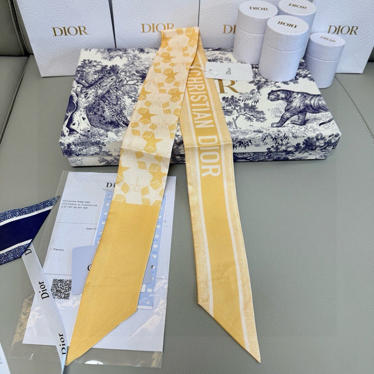 CD Twilly Mini Scarf 105cm Yellow Mulberry Silk 949194