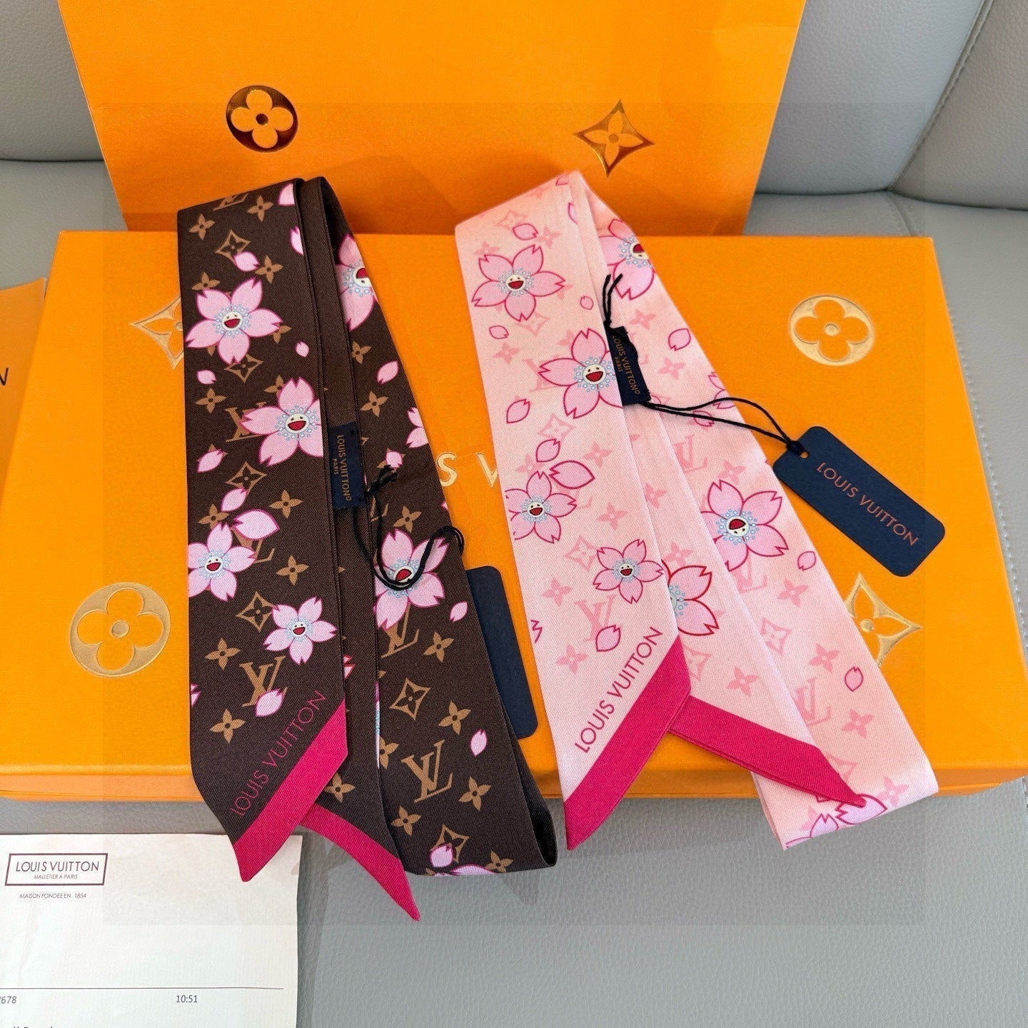 LV Twilly Scarf 120cm Pink Colorful Silk 965654