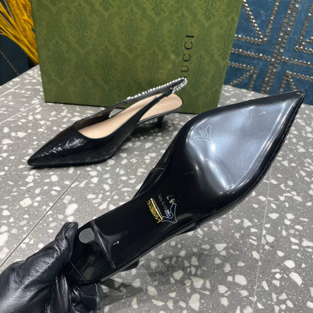 GG SIGNORIA 45 SLINGBACK PUMP BLACK CALFSKIN