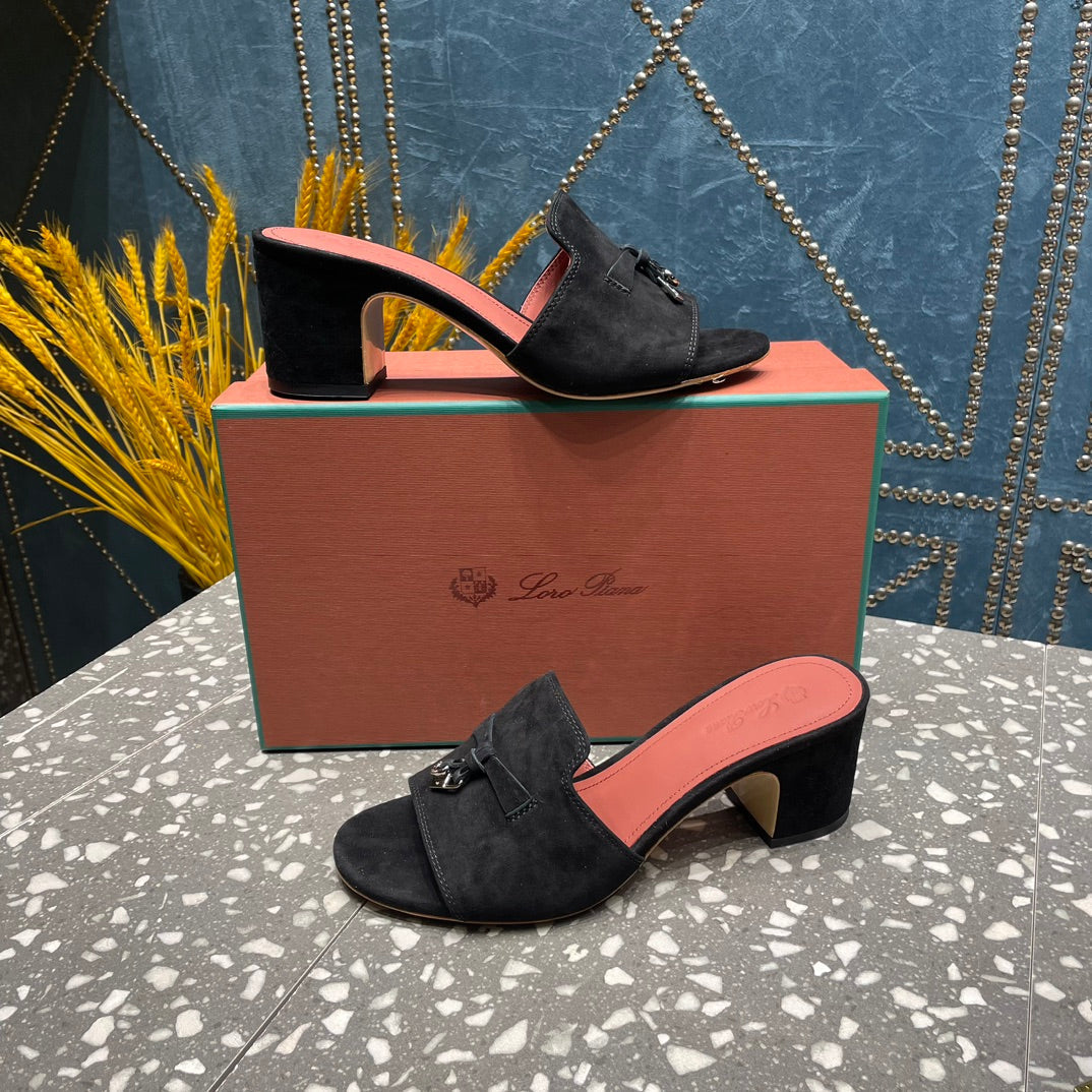 Summer Charms Mules 50mm Black Suede Salmon Lambskin