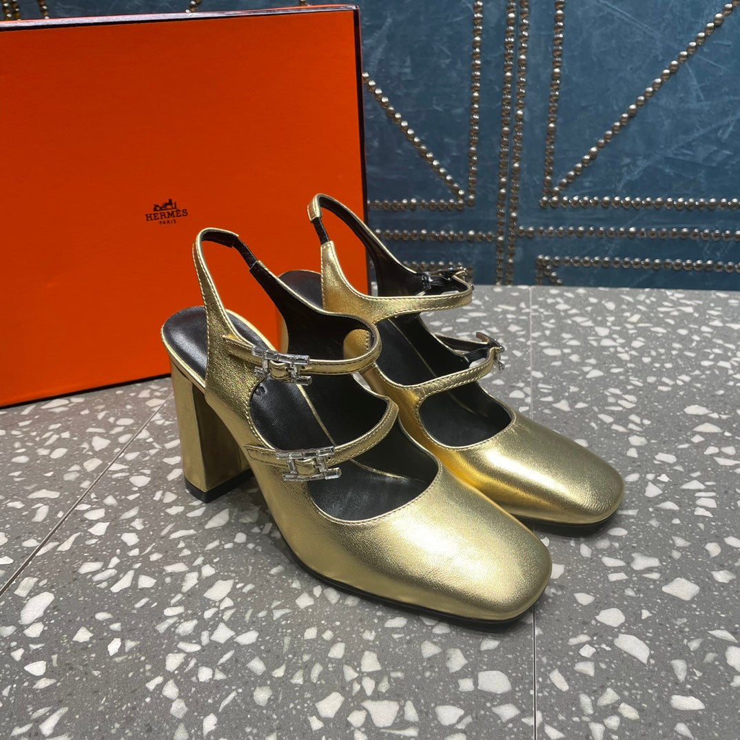 HM Jackie 80 Pump Gold Cowhide  962921