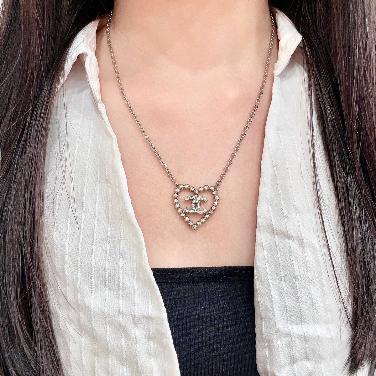 CC Vintage Heart Double C Diamond Gold Necklaces