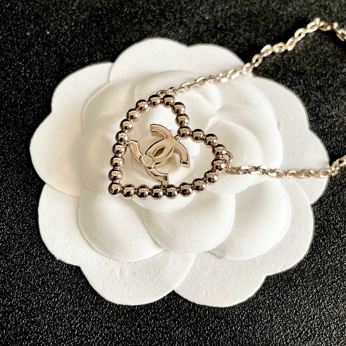 CC Vintage Heart Double C Diamond Gold Necklaces
