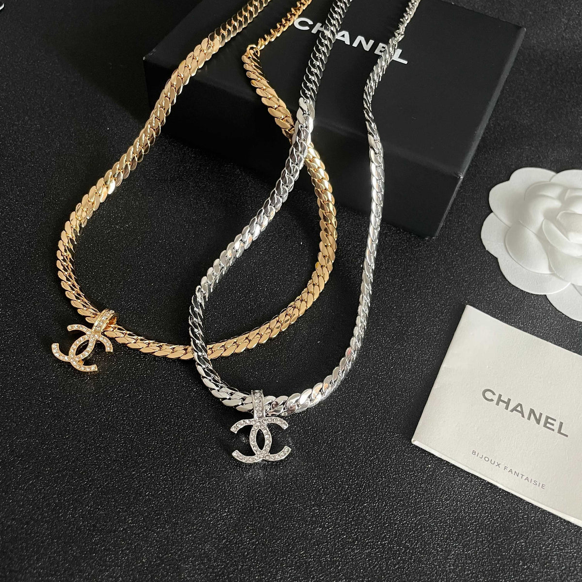 CC Plated Curb Chain Sliver Diamond Necklace