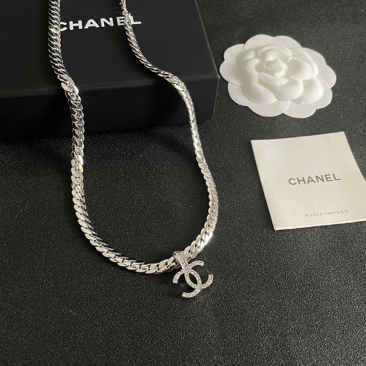 CC Plated Curb Chain Sliver Diamond Necklace