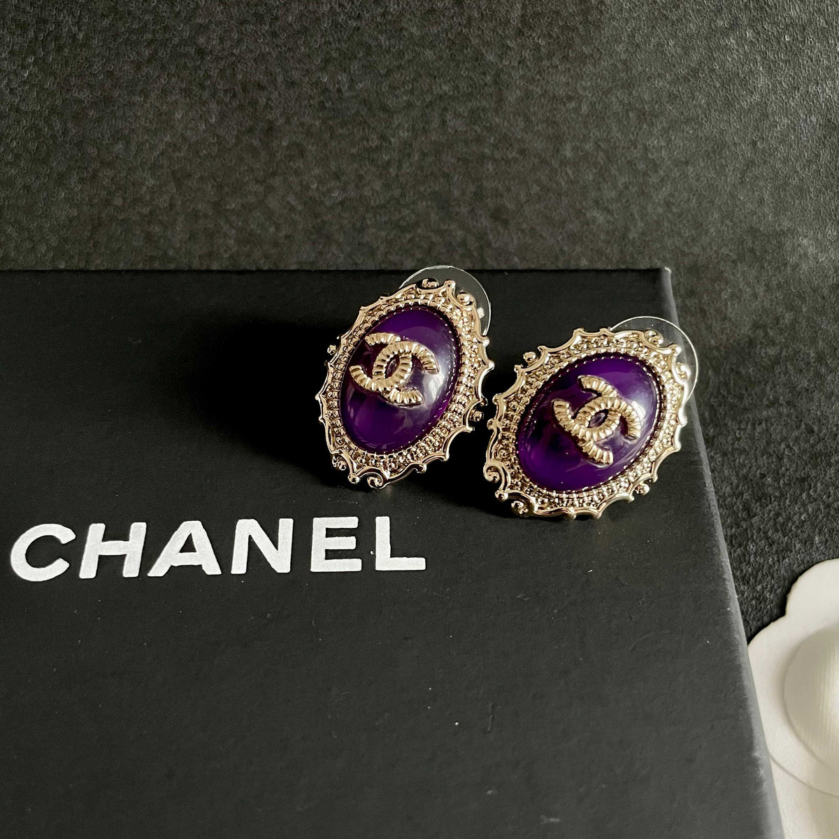 CC Double C Purple Pearl Gold Earrings