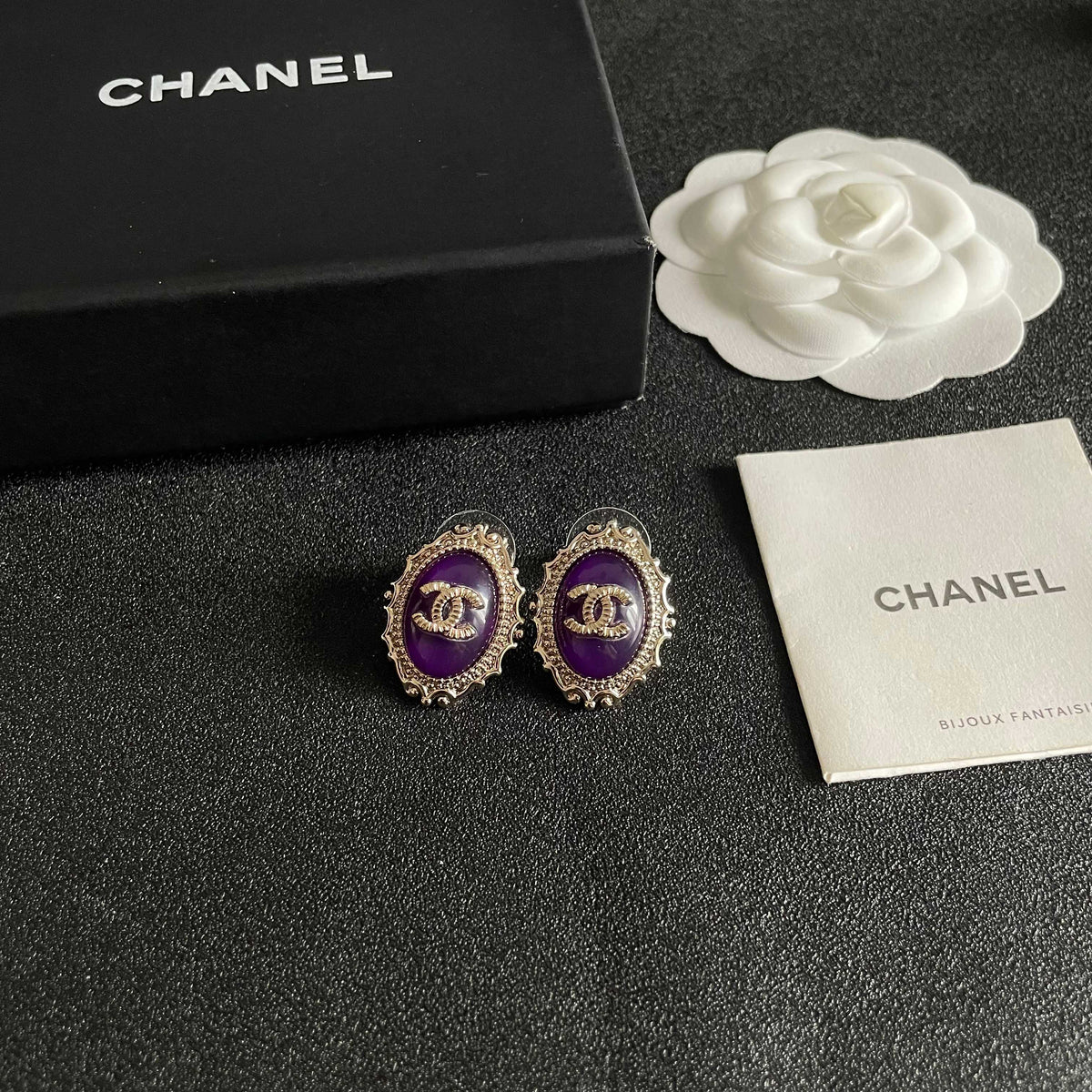 CC Double C Purple Pearl Gold Earrings