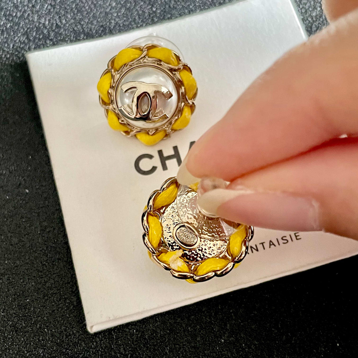 CC Pendant Double C Yellow Pearl Gold Earrings