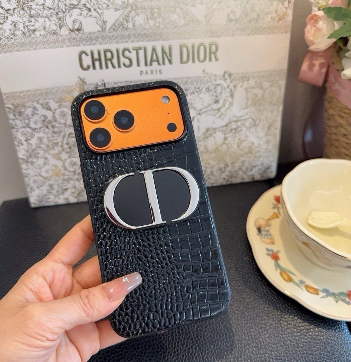 Dior Crocodile Embossed Leather Phone Case 390514
