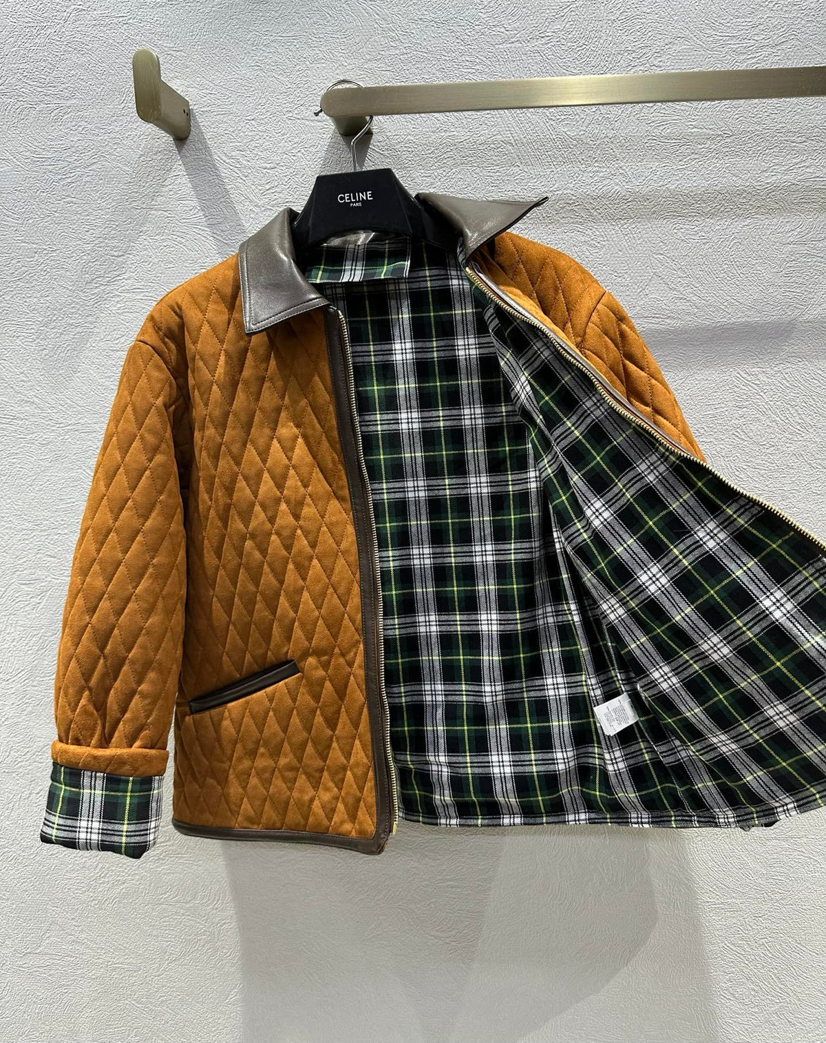 Celine 25 Quilted Jacket Brown Suede Leather