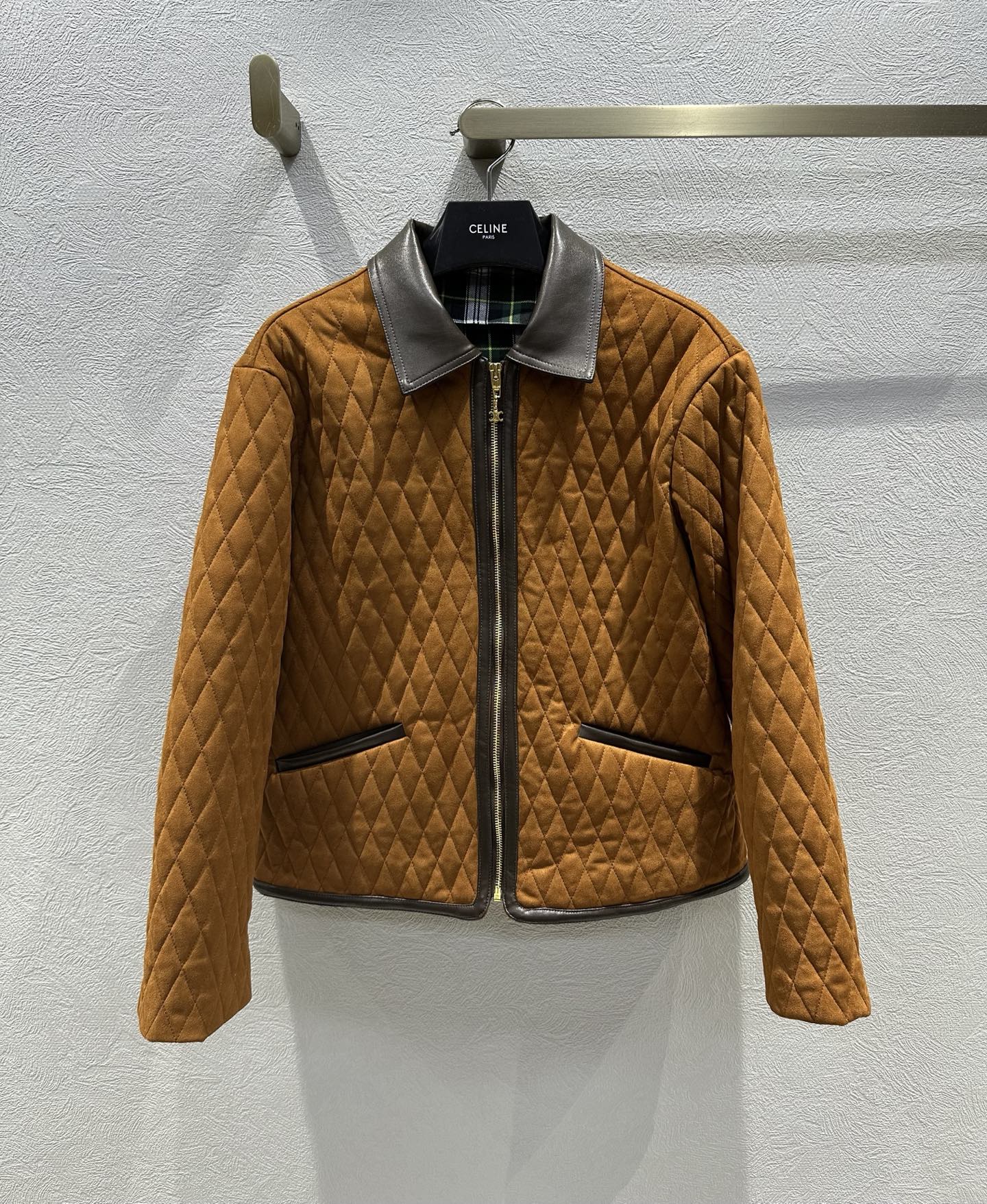 Celine 25 Quilted Jacket Brown Suede Leather
