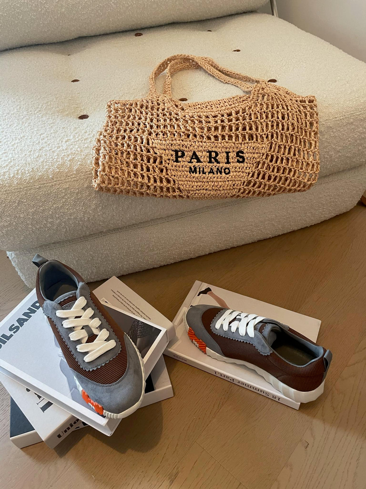 HM Bouncing 35 Sneakers Chocolate Canvas Grey Suede Goatskin H Orange