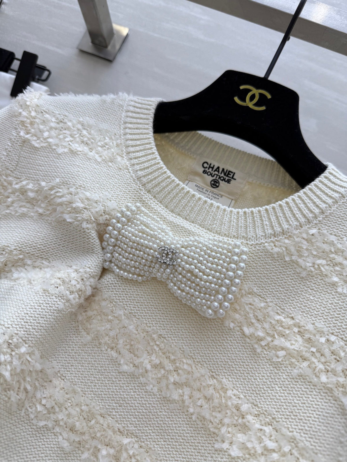 CC Short Sleeve Knitted T-shirt Ivory Imported Fabric